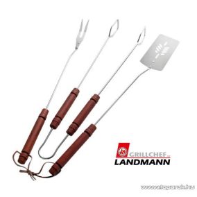   Landmann 0110 Grillkészlet, 3 darabos, krómozott, fanyéllel