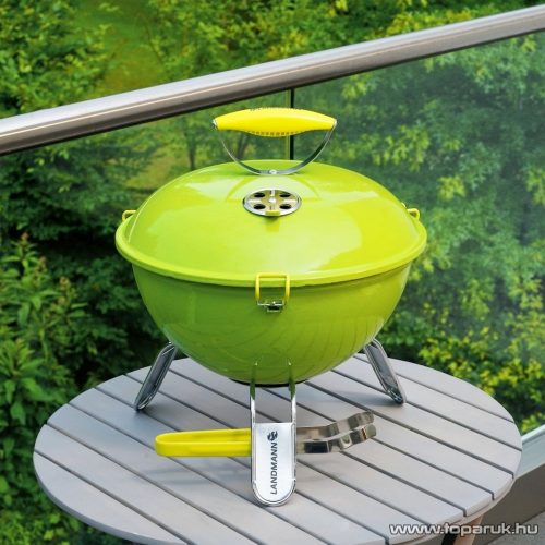 Landmann 31373 Piccolino faszenes asztali gömbgrill, zománcozott fedéllel és tűztérrel, zöld (4 személyes)