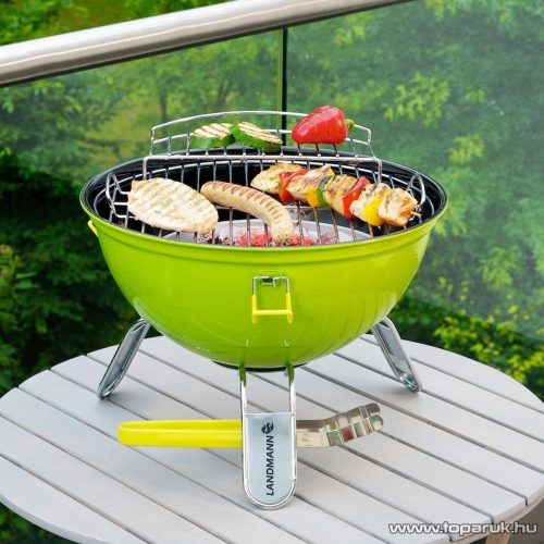 Landmann 31373 Piccolino faszenes asztali gömbgrill, zománcozott fedéllel és tűztérrel, zöld (4 személyes)
