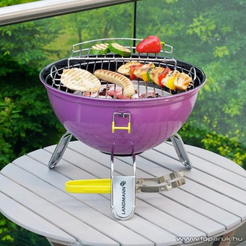 Landmann  31378 Piccolino faszenes asztali gömbgrill, zománcozott fedéllel és tűztérrel, lila (4 személyes)