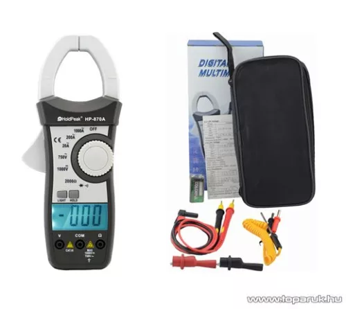 HOLDPEAK 870A Digitális lakatfogó, multiméter, 2 kijelzős, nagyáramú, VDC, VAC, AAC, ellenállás és dióda mérőműszer