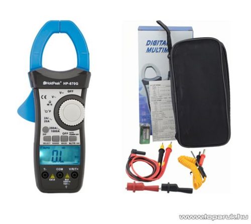 HOLDPEAK 870G Digitális lakatfogó, 2 kijelzős multiméter, VDC, VAC, AAC, ellenállás, hőmérséklet és dióda mérőműszer