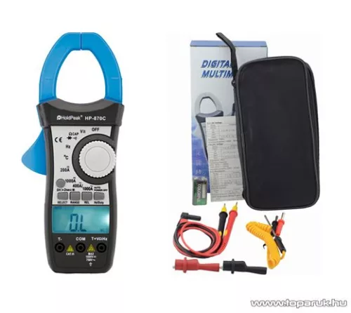 HOLDPEAK 870C Digitális lakatfogó, multiméter, 2 kijelzős, VDC, VAC, ADC, AAC, ellenállás, kapacitás és hőmérséklet mérőműszer