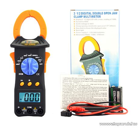 HOLDPEAK 3266B Digitális lakatfogó, multiméter, nagyáramú, VDC, VAC, AAC, ellenállás, szakadás mérőműszer