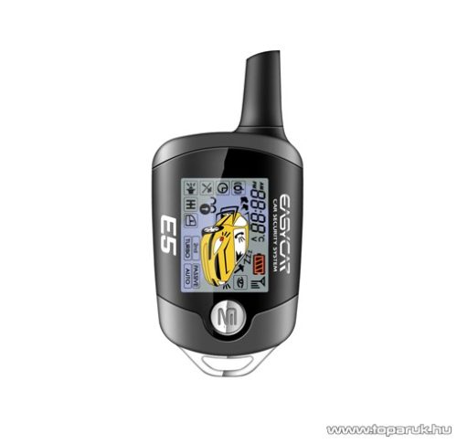 EASYCAR E5-A Autóriasztó, 1 db LCD + 1 db kiegészítő távirányító, bőrtok, sziréna, rezgésérzékelő funkcióval