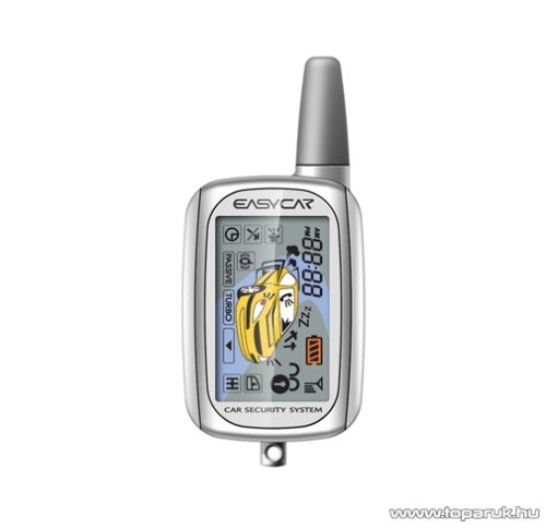 EASYCAR EV402-A Autóriasztó, 1 db vízálló LCD + 1 db kiegészítő távirányítóval, bőrtokkal és szirénával