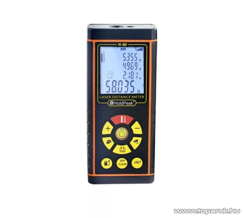 HOLDPEAK 5080H Digitális, lézeres távolságmérő, 0.03-80 m, memória, többsoros LCD kijelző, IP54