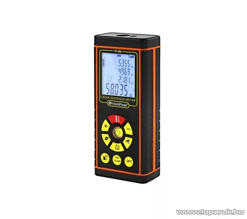 HOLDPEAK 5080H Digitális, lézeres távolságmérő, 0.03-80 m, memória, többsoros LCD kijelző, IP54