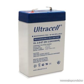   Ultracell 6V, 2,8Ah Zselés, ólom akkumulátor, gondozásmentes szünetmentes akku