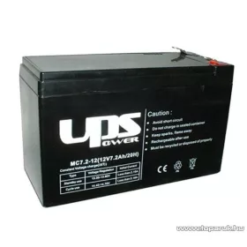   UPS Power 12V, 7,5Ah F2 zselés, ólom akkumulátor, gondozásmentes szünetmentes akku, széles saru