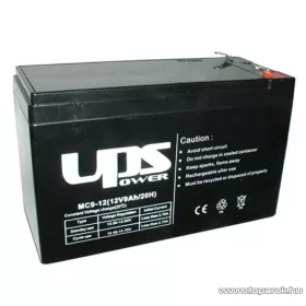   UPS Power 12V, 9Ah F2, zselés, ólom akkumulátor, gondozásmentes szünetmentes akku, széles saru
