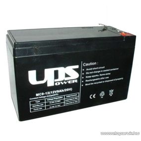   UPS Power 12V, 9Ah F2, zselés, ólom akkumulátor, gondozásmentes szünetmentes akku, széles saru