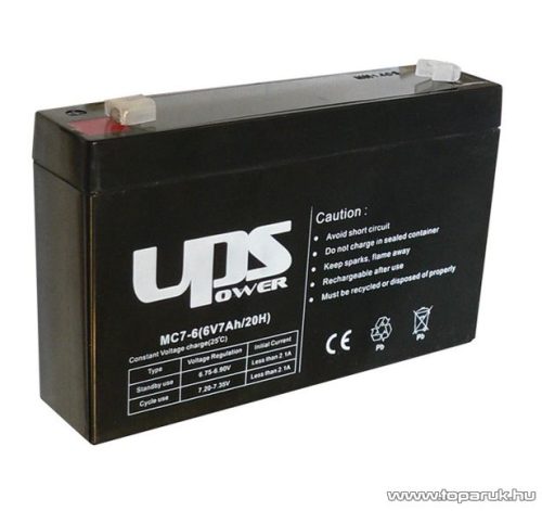 UPS Power 6V, 7Ah Zselés, ólom akkumulátor, gondozásmentes szünetmentes akku