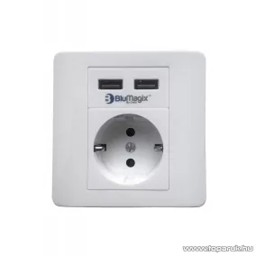   BluMagix BM-WS2U Földelt fali konnektor, 2 USB csatlakozóval, fehér