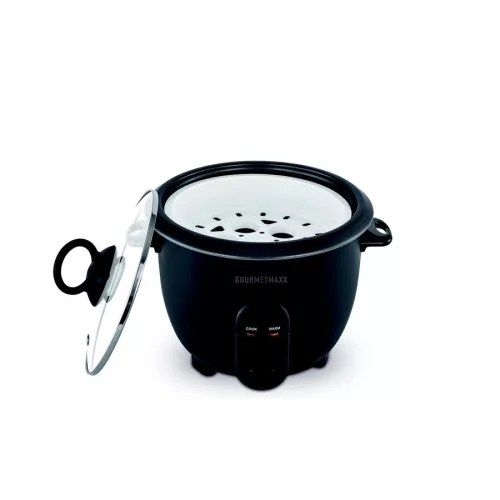 GourmetMaxx DS19178 GLASS Elektromos rizsfőző és pároló üvegfedővel, melegentartás funkcióval, 400 W / 1 liter