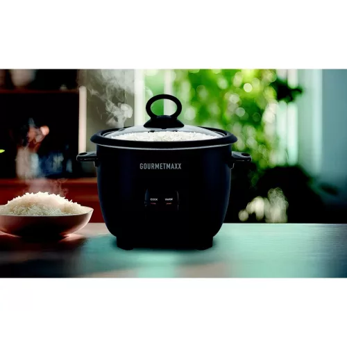 GourmetMaxx DS19178 GLASS Elektromos rizsfőző és pároló üvegfedővel, melegentartás funkcióval, 400 W / 1 liter