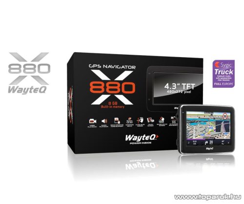 WayteQ x880 Truck kamionos, teherautós 4.3"-os GPS navigáció, 8GB + Sygic Truck Európa térkép (45 ország) - megszűnt termék: 2015. június