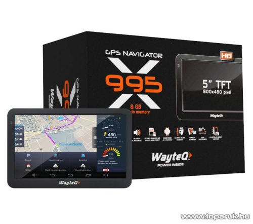 WayteQ X995 Android 5"-os GPS navigáció készülék, 8 GB + Sygic 3D Teljes Európa térképszoftverrel (élettartam frissítéssel)