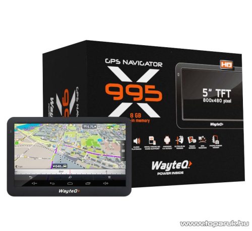WayteQ X995 Android 5"-os GPS navigáció készülék, 8 GB + Sygic 3D Teljes Európa térképszoftverrel (élettartam frissítéssel)