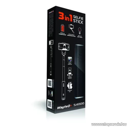 Wayteq Univerzális 3 in 1 Szelfibot, beépített 4000 mAh vésztöltővel és LED lámpával