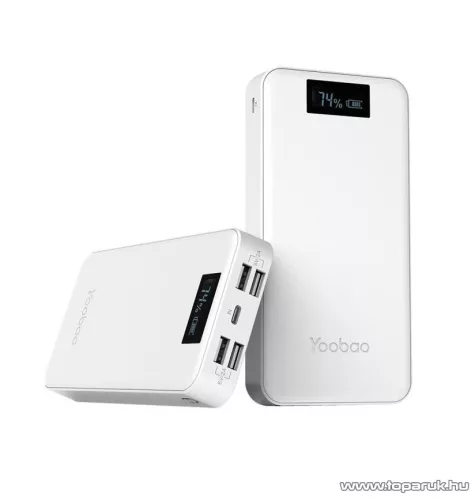 Yoobao MASTER M20 Plus LCD kijelzős vésztöltő, külső akkumulátor, Power Bank, 20.000 mAh, fehér