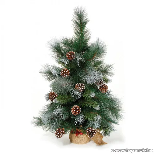 GLACIER MINI PINE Mini asztali műfenyő, kihajtható (havas) ágakkal és tobozzal, tartozék műanyag talppal, 60 cm (KFC 003)