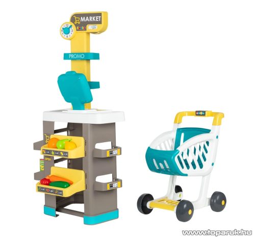 Smoby 350243 Szupermarket gyerekbolt bevásárlókocsival, 34 részes