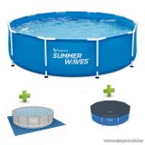   Summer Waves Polygroup XXL Fémvázas kerti medence papírszűrős vízforgatóval, védőtakaróval és talajtakaróval, kék, 305 x 76 cm (SW MF305x76FPI)