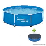   Summer Waves Polygroup Fémvázas kerti medence papírszűrős vízforgatóval és védőtakaróval, kék, 305 x 76 cm (SW MF305x76FPI)
