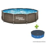   Summer Waves Polygroup Fémvázas kerti medence papírszűrős vízforgatóval és védőtakaróval, rattan mintás, 305 x 76 cm (SW RATMF305X76FPI)