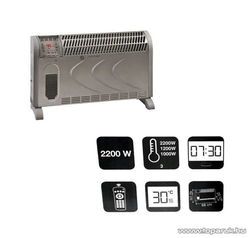 Tarrington House CVH 2200 LED kijelzős elektromos konvektor távirányítóval és időzítő funkcióval, ezüst, 2200 W