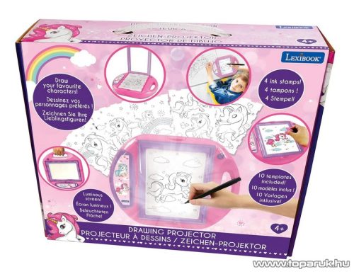 Lexibook Unikornis rajzoló projektor, rajztábla sablonokkal és nyomdákkal