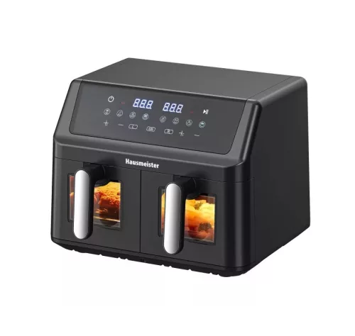 Hausmeister HM6936 Dupla kosaras Air Fryer forrólevegős sütő betekintő ablakkal, digitális, 9 literes, 2 x 4,5 literes kosár, 2000 W