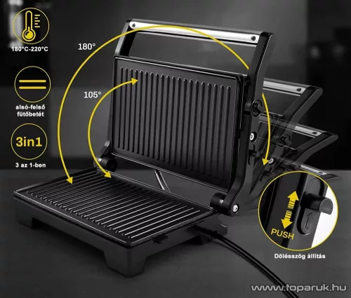 Hausmeister HM8811 Elektromos asztali grillsütő, kontakt grill, panini sütő, 1000 W