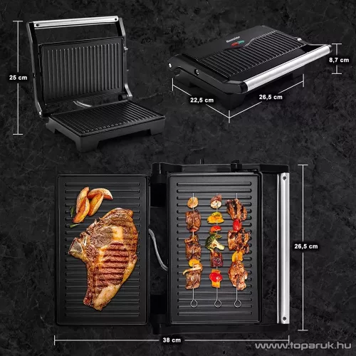 Hausmeister HM8811 Elektromos asztali grillsütő, kontakt grill, panini sütő, 1000 W