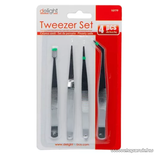 delight Rozsdamentes acél csipesz szett csúszásmentesítő bordázással, 4 db / csomag (10779)