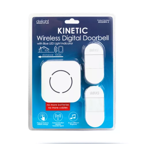 delight 55332WH-2 Digitális elem és vezeték nélküli Kinetic csengő két kültéri egységgel, fehér (hatótávolság: 150 m) 