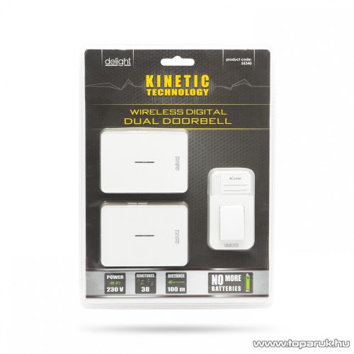 delight 55340 Digitális elem és vezeték nélküli csengő - Kinetic technológiával, dupla vevőegységgel (hatótávolság: 100m)