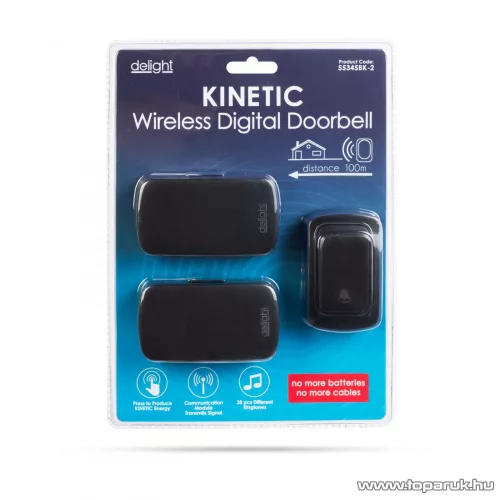 delight 55345BK-2 Digitális KINETIC elem és vezeték nélküli csengő dupla vevőegységgel, fekete (hatótávolság: 100 m)