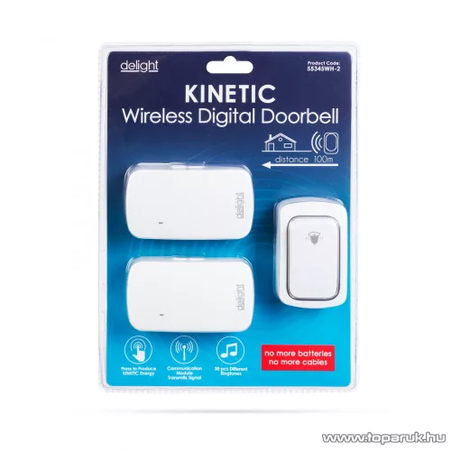 delight 55345WH-2 Digitális KINETIC elem és vezeték nélküli csengő dupla vevőegységgel, fehér (hatótávolság: 100 m)