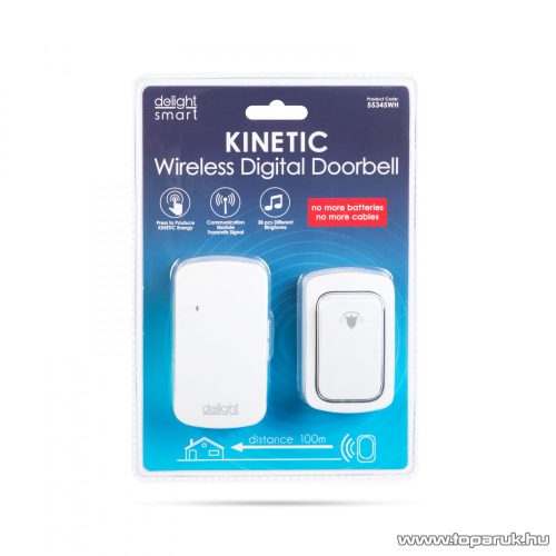 delight 55345WH Digitális KINETIC elem és vezeték nélküli csengő, fehér (hatótávolság: 100 m)