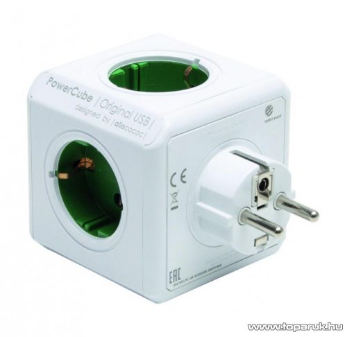 Allocacoc PowerCube Original 1100GN/DEORPC elosztó, 5 földelt aljzattal, fehér - zöld