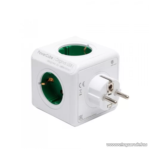 Allocacoc PowerCube Original USB 1202GN/DEOUPC elosztó, 4 aljzat, 2 USB csatlakozóval, fehér - zöld