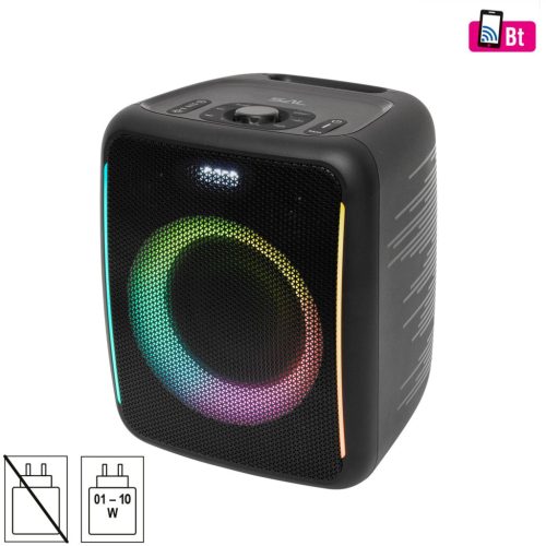 SAL BTCUBE hordozható Boombox, vezeték nélküli hangszóró, 70 watt, 3 hangszóró, Bluetooth TWS, IPX4, beépített akkumulátor