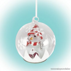   HOME GLG 13/RD Beltéri színváltós LED-es figurás üveggömb, hóember figurával, piros