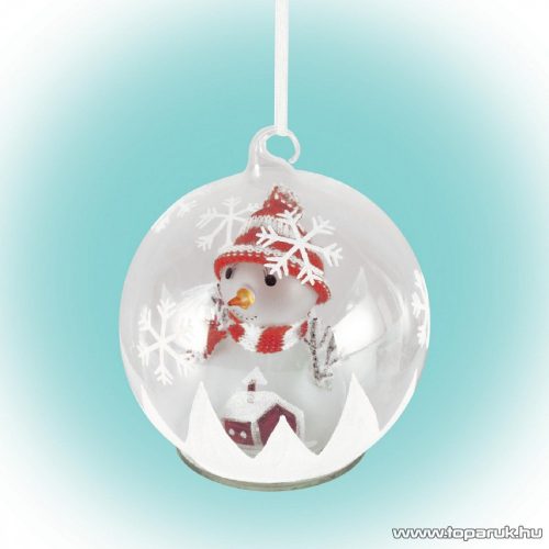 HOME GLG 13/RD Beltéri színváltós LED-es figurás üveggömb, hóember figurával, piros