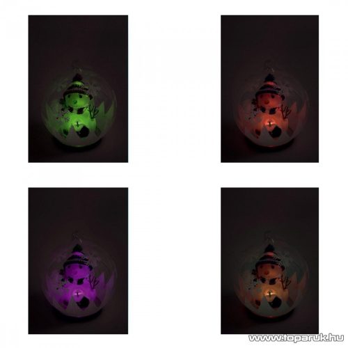 HOME GLG 13/RD Beltéri színváltós LED-es figurás üveggömb, hóember figurával, piros