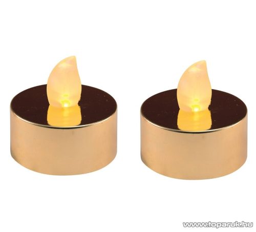 HOME CD 2/GOLD Beltéri elemes LED teamécses szett (2 db), 1 db sárga színű LED, pislákoló fényjáték funkcióval, arany színű