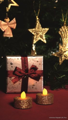 HOME CD 2/GX Beltéri elemes LED teamécses szett (2 db), 1 db sárga színű LED, pislákoló fényjáték funkcióval, arany színű glitter