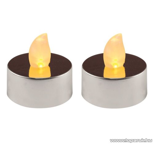 HOME CD 2/SILVER Beltéri elemes LED teamécses szett (2 db), 1 db sárga színű LED, pislákoló fényjáték funkcióval, ezüst színű